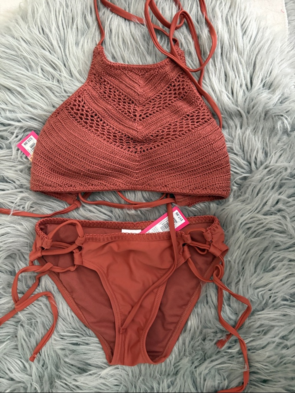 NWT - XS/M Crochet High Neck Bikini Set in Rust adjustable